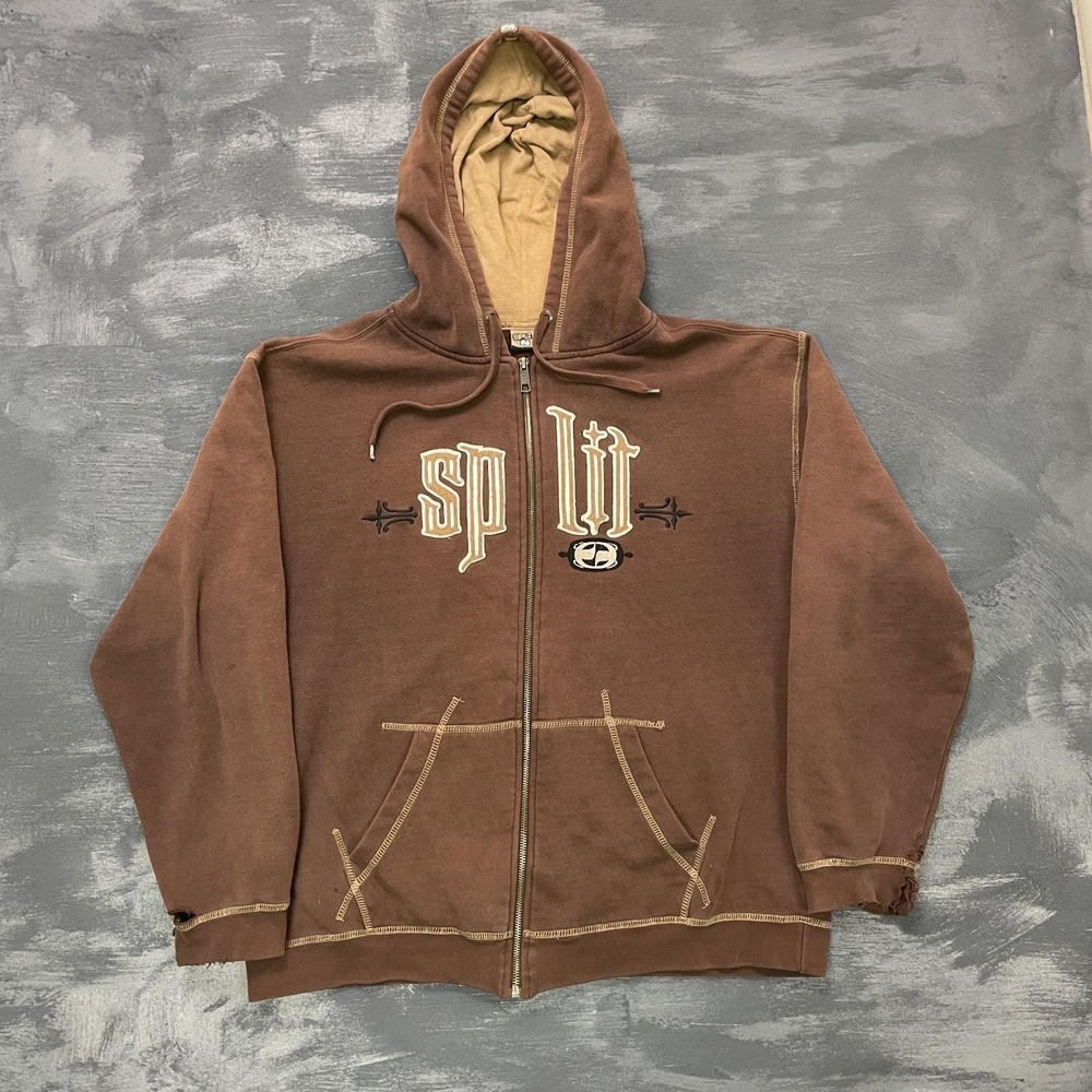 vintage Split sweatshirt zip up mens medium Brown 2000s y2k skate